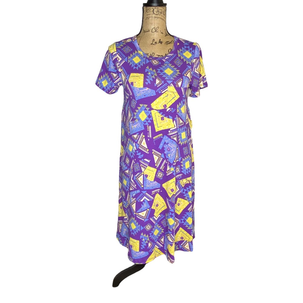 LuLaRoe‎ Carly Dress Size XXS 2XS Swing Purple Multicolor NWT(1096)